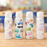 Botella de Agua Infantil de Acero Inoxidable de Doble Pared y Aislamiento al Vacío de 550 ml con Pajita, Diseño de Dibujos Animados, Logotipo Personalizado, Venta al Por Mayor