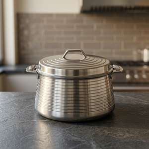 Casserole en acier inoxydable avec couvercle, 24 cm, ronde, durable, design minimaliste, compatible lave-vaisselle, pour cuisinière à gaz et à induction - Product Image 4