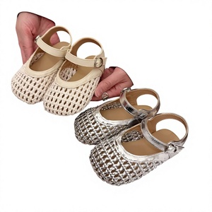 Nouvelles <span class=keywords><strong>sandales</strong></span> tissées coréennes 2026 pour filles, style princesse, couleur unie, à fermeture, semelles souples antidérapantes, ajourées, bout fermé - Product Image 1
