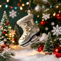 Ornements de Noël en verre en forme de patins à glace, décorations festives créatives, ornements de style rétro, accessoires en forme de boîte cadeau