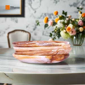 Plato de ensalada de resina con textura de mármol Aqua remolino moderno, bandeja de tocador de frutas elegante para el hogar, plato de Perfume de joyería sostenible - Product Image 6