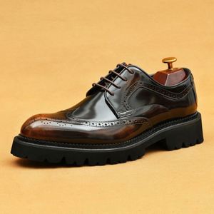 Men's <b>Patent</b> Leather Shoes Glossy Finish British Style Embossed <b>Brogue</b> Pointed Toe Shoes Thick Soles Luxury Designer <b>Brogues</b> - Product Image 6