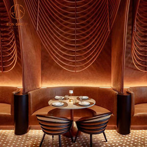 Boutique Hotel Restaurant Set Sofá <span class=keywords><strong>de</strong></span> cuero curvo Mesa redonda compacta Sillas traseras texturizadas Muebles - Product Image 1
