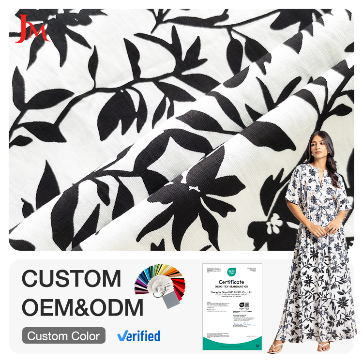 JM Hot Selling Digital Printing Blended Rayon Slub Nylon Fabric Roll for Fashion Garment