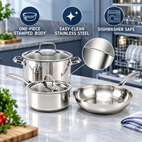 Ensemble de casseroles et poêles WOXIANG multi-usages en acier inoxydable avec couvercles en verre trempé, base plaquée, faciles à nettoyer
