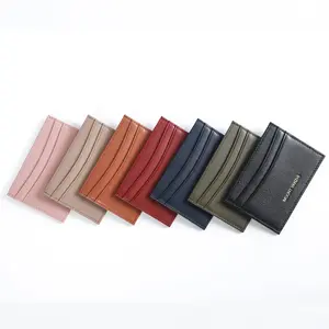 Embossed Logo Slim Credit ID Card Holder Wallet Full Grain Leather RFID Arc-shaped Card Holder Wallet