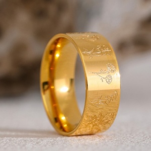 Anillo de Acero Inoxidable Vintage al por Mayor, Anillo Chapado en Oro con Flores Grabadas Personalizadas - Product Image 5