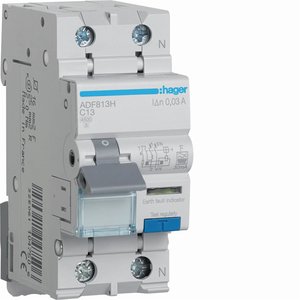 Compatibile con Hager Rcbo 1P+N 13A Tipo F 30mA Curva C Indicatore di Guasto a Terra - Product Image 1