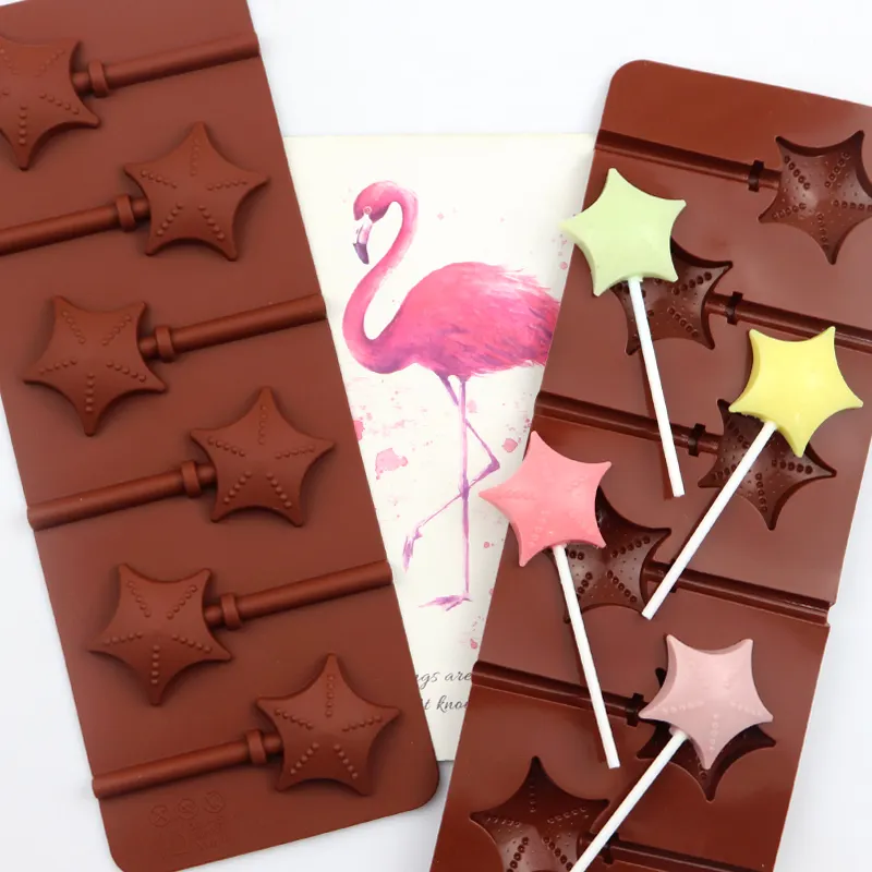 722 free sample 6 hole silicon chocolate lollipop mold sea star shape diy home bake tool candy diy children home make sea animal