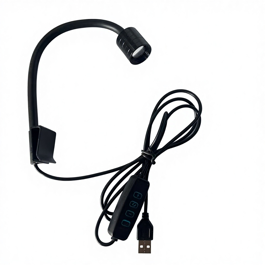 Mini foco negro, enfocable y con 3 modos de color, diseño con clip