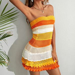 Robe midi tie-dye personnalisée en gros pour OEM, robes midi à fines bretelles, robe sans bretelles - Product Image 2