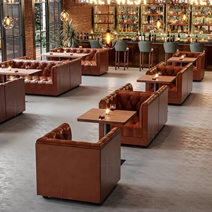 Banquette capitonnée en cuir châtain, ensemble de mobilier de <span class=keywords><strong>restaurant</strong></span> avec table en bois, sièges commerciaux personnalisables OEM - Product Image 3