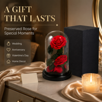Rose éternelle préservée au toucher réel, longue durée de vie, sous dôme, avec écran LED 15x25cm - Édition Noël et Nouvel An