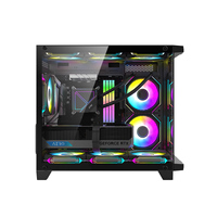 Ruix Aerospace Mini Full View Mid Tower PC Case RGB LED Strip LOGO Display Tempered Glass Computer Case Towers Gaming PC Cabinet