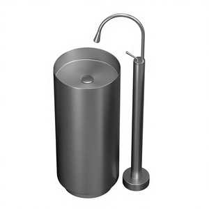 <span class=keywords><strong>Lavabo</strong></span> a colonna cilindrico moderno di lusso <span class=keywords><strong>in</strong></span> <span class=keywords><strong>acciaio</strong></span> inossidabile 304 grigio titanio, autoportante, <span class=keywords><strong>per</strong></span> hotel, KTV, <span class=keywords><strong>bagno</strong></span> - Product Image 2