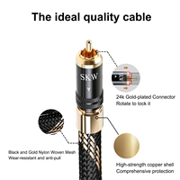 Câble d'interconnexion SKW Audiophiles Lock plaqué or 24 carats 2RCA mâle vers 2RCA mâle ultra-HiFi avec gaine tressée pour lecteur HDTV DVD et ordinateur