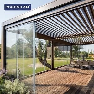 Gazebo <span class=keywords><strong>de</strong></span> Aluminio Ajustable Eléctrico para Jardín Rogenilan AS2047, Pérgola Exterior <span class=keywords><strong>con</strong></span> Puertas Corredizas <span class=keywords><strong>de</strong></span> Vidrio - Product Image 1