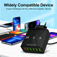 Chargeur mobile DENIXI QC3.0 65W à charge rapide, chargeur de voyage PD, adaptateur secteur multi-ports, adaptateur mobile de type C