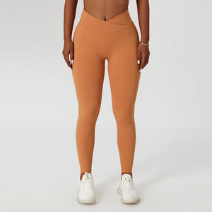 Leggings de sport pour femmes, coupe en V, <span class=keywords><strong>taille</strong></span> croisée, sensation de peau nue, contrôle du ventre, entraînement, course à pied - Product Image 4