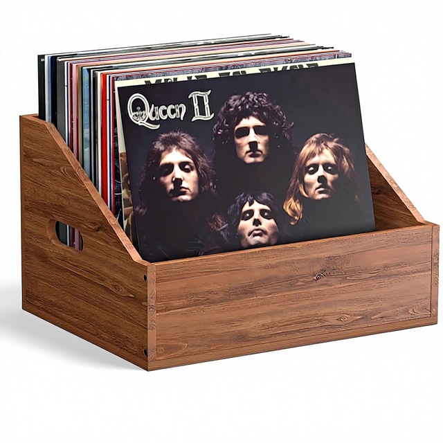 Wood Rectangular Vinyl Record Storage Crate Retro Durable Design for 60+ Records Home Decor & Collection Display