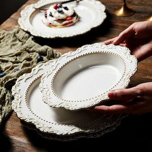 Керамическая обеденная тарелка с французским тиснением, европейский стиль, Сервировочная тарелка в западном стиле для пасты, супа, фруктов, салата, стейка, столовая посуда для ресторана - Product Image 2