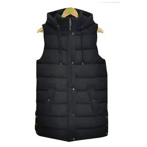 Wholesale Fashion Winter Warm Black Zip Quilted Hooded Cotton Padded Bubble Long Vest Women's Vests & Waistcoats for Women