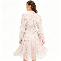 Robe longue tissée à imprimé floral bohème pour femme, col montant, manches bouffantes, dos fluide, légère, idéale pour l'été, la plage et les vacances décontractées