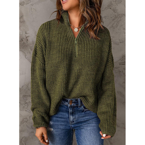 Women's <strong>Sweater</strong> Waffle Kint Long Sleeve Quarter Zip Pullover V Neck <strong>Sweater</strong> for Women Quarter Zip <strong>Knitted</strong> <strong>Sweater</strong> - Product Image 1