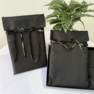 Chuanghua Custom 8oz Twill Cotton Muslin Recyclable Ribbon Logo Printed Black Envelope <b>Dust</b> Gift Packaging <b>Bags</b> - Product Image 1