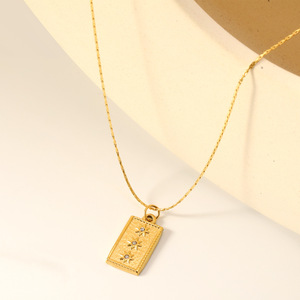 Collar con colgante rectangular de estilo europeo, diseño de estrella de acero inoxidable para mujer, joyería de regalo - Product Image 4