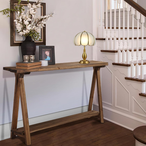 Farmhouse <strong>Console</strong> <strong>Tables</strong> for Living Room, 43.3" Solid Wood 2-Tier <strong>Sofa</strong> <strong>Table</strong>, Rustic Hallway <strong>Table</strong> for Entryway, Natural - Product Image 1