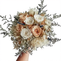 Bouquet de roses éternelles LED faites à la main aux couleurs douces, rond, sur pied, pour mariage, fleurs de mariée, longue durée (3-5 ans)