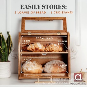 Cross-border wooden bread box kitchen countertop wooden bread storage <b>container</b> with transparent window wooden bread box - Product Image 3
