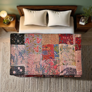 Nouvelle couverture de lit en coton vintage faite à la main, sari kantha, 2017 - Product Image 2