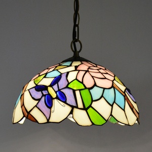 LongHuiJing Tiffany Stained Glass Pendant <b>LED</b> Medium Ceiling <b>Light</b> Single Bulb Fitting - Product Image 1