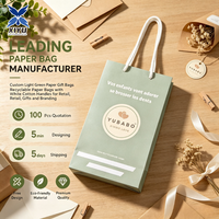 Kantong Kertas Hijau Sage 250g dengan Tali Putih, Logo Cetak, Tas Belanja, Kemasan Retail untuk Toko Butik