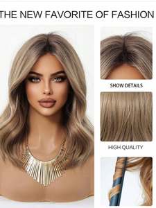 Perruques Lace Front en <span class=keywords><strong>Cheveux</strong></span> Humains Européens <span class=keywords><strong>Blond</strong></span> Cendré Balayage Mèches Ondulées avec Racines Brun Foncé Raie au Milieu Perruques Colorées - Product Image 3