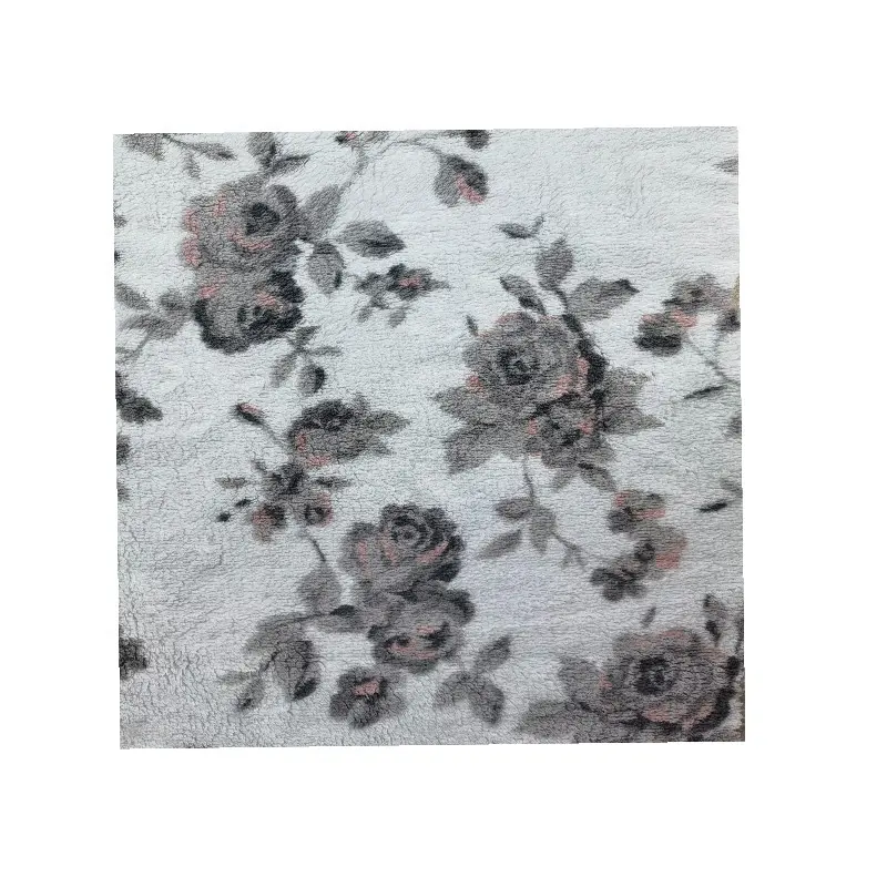 Tissu en velours imprimé floral sherpa polaire double face en peluche douce pour textiles de maison