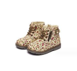 Customized Classic Style Kids <b>Toddler</b> <b>Girl</b> Ankle <b>Boots</b> Metallic Flower Flus Cotton European Fashion <b>Boots</b> for Children - Product Image 1