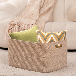 Высококачественная экологичная прямоугольная плетеная корзина из хлопкового каната для хранения одеял и белья с ручками - Product Image 2