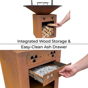 Braiser CORTEN en Acier Corten de 100 cm, Foyer Circulaire Extérieur pour <span class=keywords><strong>Barbecue</strong></span> au Bois et au Charbon - Product Image 3