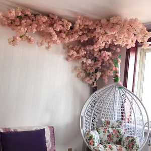 Ramas de Flores de Cerezo Artificiales, Ramas de Flores de Melocotón, Decoración de Pared Interior de Ratán para Bodas, Flores de Seda de Plástico para Sala de Estar - Product Image 1