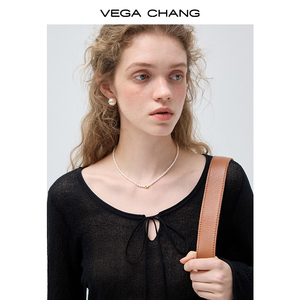 Maglietta a Maniche Lunghe da <span class=keywords><strong>Donna</strong></span> VEGA CHANG con Collo Annodabile e Tessuto <span class=keywords><strong>Trasparente</strong></span>, Vestibilità Slim, Tessuto Morbido per Uso Quotidiano Casual - Product Image 3