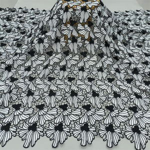 Afrikanischer Spitzenstoff 2024 Hochwertige 5-Yard-Guipure-Kordelspitze mit Steinen Nigerianischer Spitzenstoff - Product Image 1