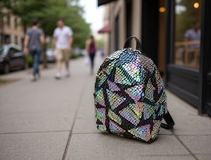 Zaino con Paillettes, Motivo Geometrico con Perline, Forma Ovale, Capacità Extra Piccola, Tracolla, Chiusura con Cerniera, Borsa da Donna per Tutte le Stagioni - Product Image 2