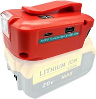 Adaptateur de chargeur compatible avec les batteries lithium-ion Dewalt 18V 20V avec lumière LED et port DC USB et Type C, adaptateur de chargeur USB avec lumière LED