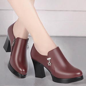 Chaussures de bureau décontractées pour femmes à la mode, talon carré, à enfiler, en cuir véritable uni, printemps - Product Image 3