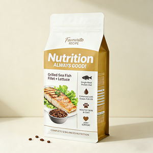 पुनर्जयोग्य एल्यूमीनियम पन्नी प्लास्टिक फ्लैट नीचे पालतू कुत्ते बिल्ली भोजन पैकेजिंग बैग जिपर के साथ बैग - Product Image 3