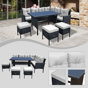 <span class=keywords><strong>AUDU</strong></span> lusso 7 posti Set da pranzo rettangolare blu Rattan metallo verniciato a polvere telaio da giardino esterno per Hotel Villa - Product Image 2