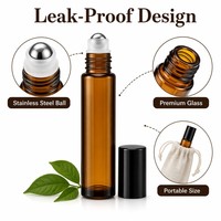 Flacons à bille en verre ambré givré de 10 ml pour huiles essentielles et parfums, avec bille en acier inoxydable, étanches, rechargeables et portables